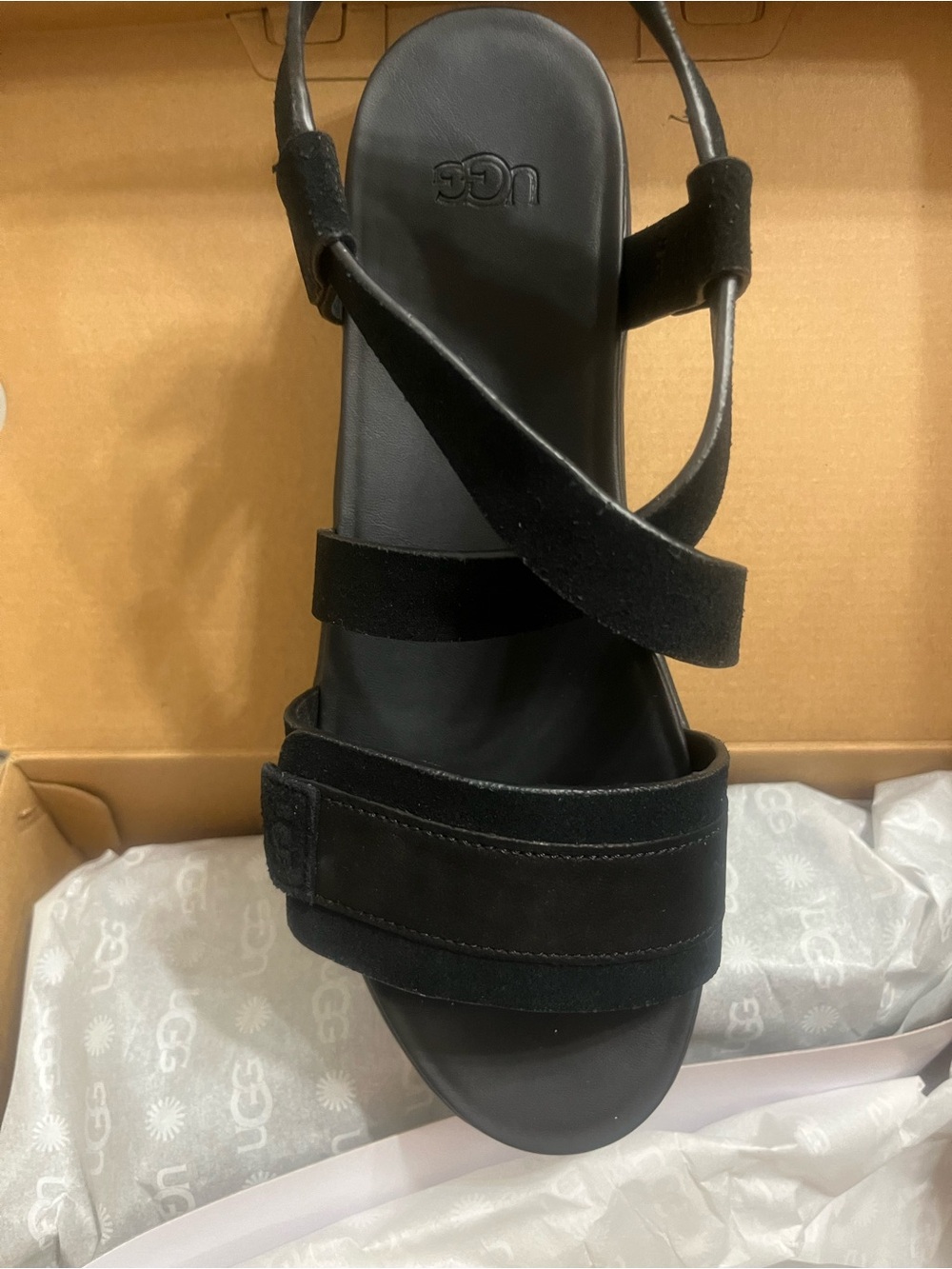 UGG Black Suede Cross-Strap Sandal